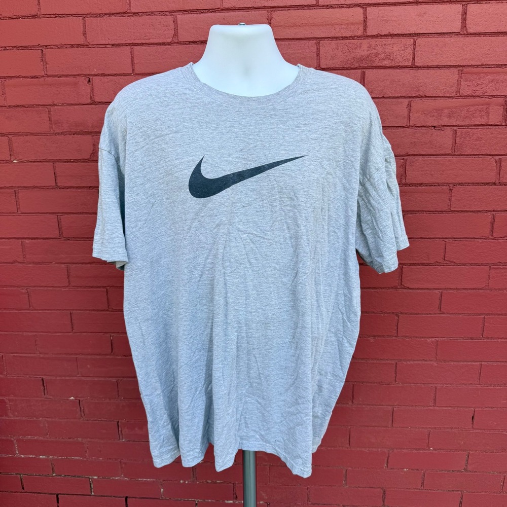 Vtg Y2K Nike Mens Shirt XXL Gray Heathered Center Swoosh Graphic Short Sleeve